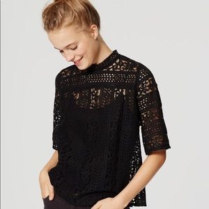 Loft Mockneck Striped Lace Top